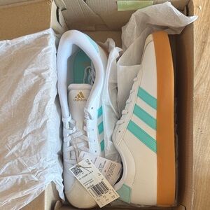 adidas White and Teal Sneakers with Orange Sole